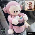 Car Trash Can And Tissue Box Holder Cute Plush Monkey Dustbin Organizer (1 Pc)